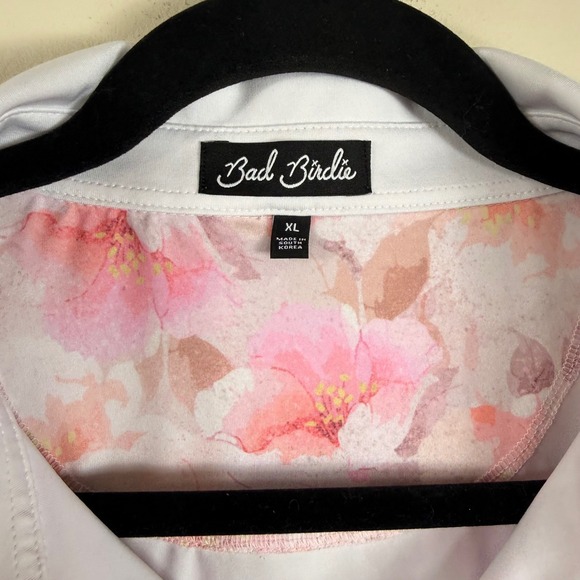 Bad Birdie Mens XL Pink Floral Performance Golf Polo Shirt Short Sleeve Stretch - Picture 4 of 9
